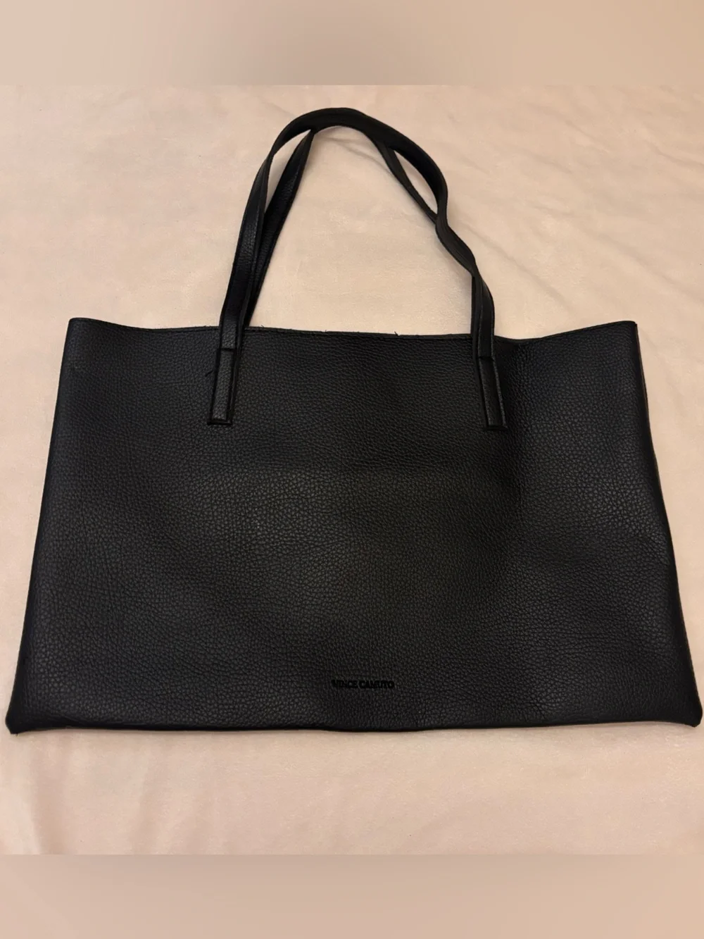Vince Camuto Black Leather Laptop Tote with Gray Center Panel